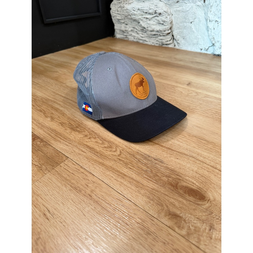 Colorado Est 1876 Moose Leather Patch Trucker Hat Grey Black Mesh Snapback